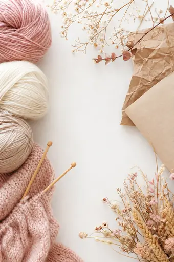 Handmade craft flat lay with yarn