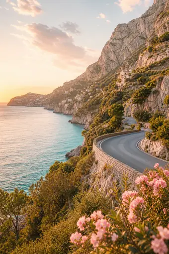 Coastal road at golden hour